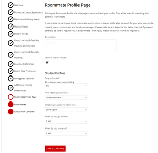 transfer roommate profile page