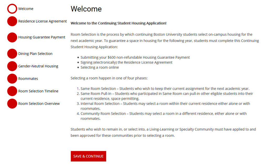 Continuing Student Housing Application Walkthrough Boston University