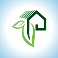 Green houses icon with leaf