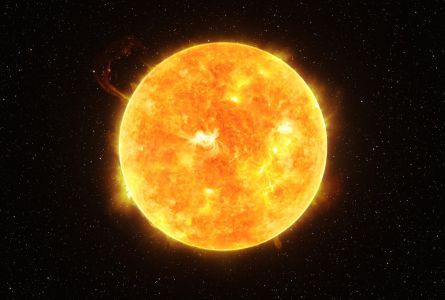 Bright Sun against dark starry sky in Solar System, elements of this image furnished by NASA