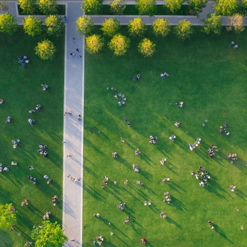 Birds-eye view of a park.