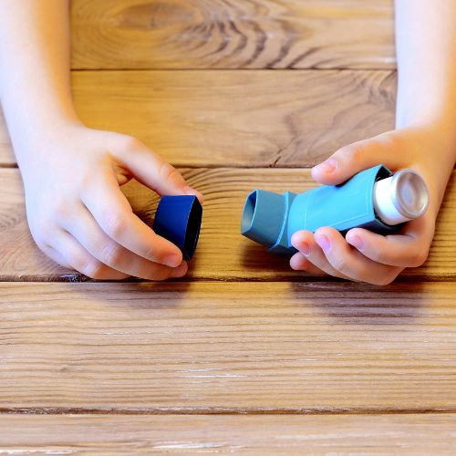 Hands holding an inhaler