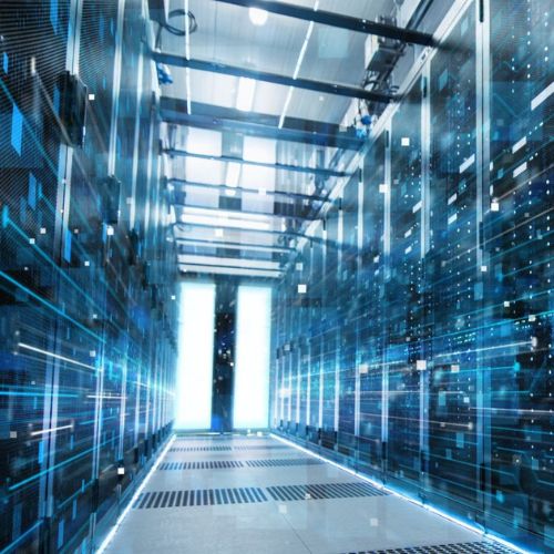 Long hallway in data center