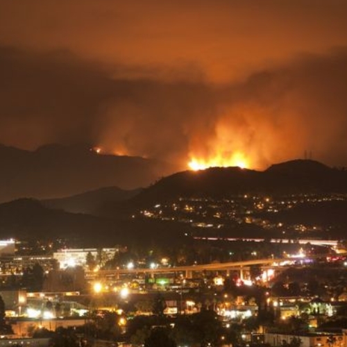 Wildfires in a city.