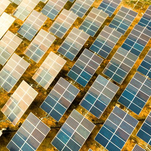 Solar panels in an arid environment.