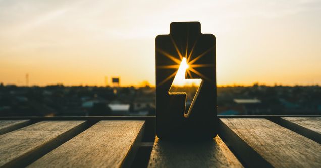 battery illuminated by sunset
