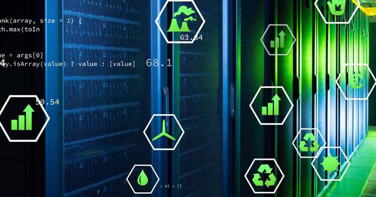 Sustainability icons on a glowing green background