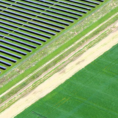 Solar array in green field.