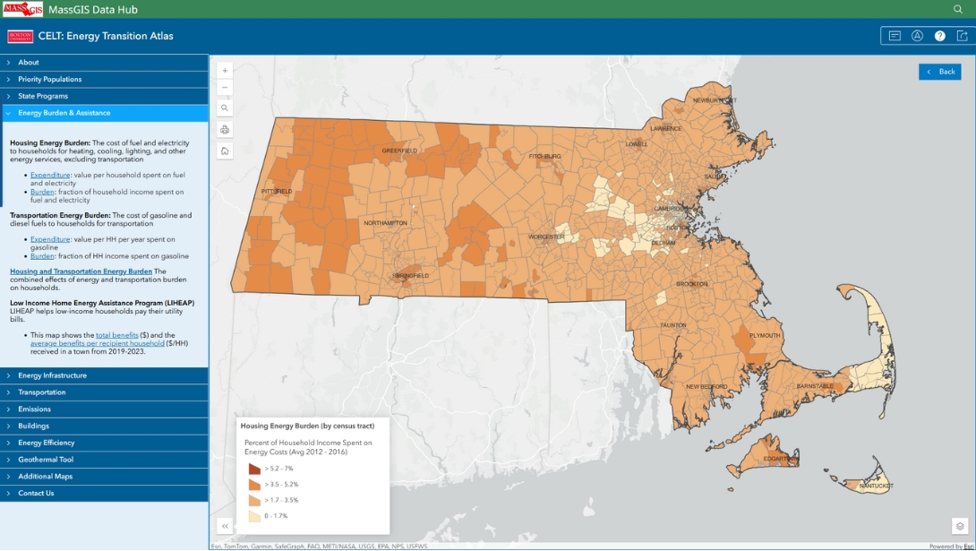 Screenshot of the Atlas with data imposed on the state of Massachusetts. 