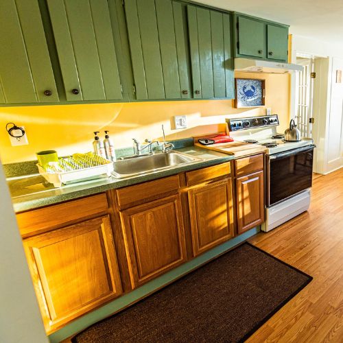 Kitchen cabinets in a home.