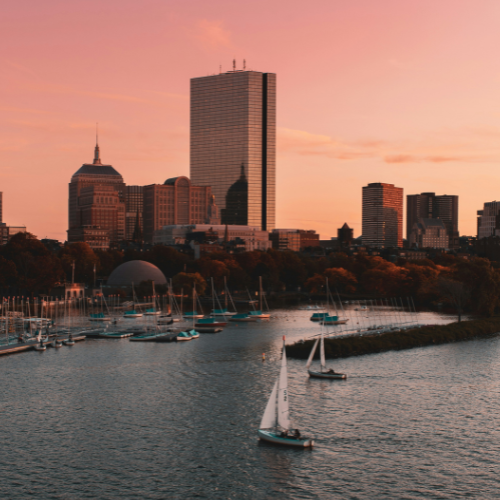 Boston at sunset/