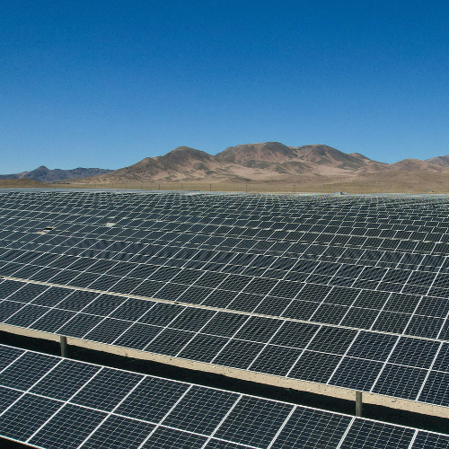 Solar panels in a desert.