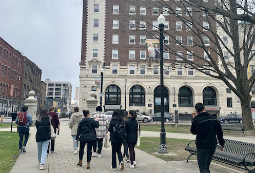 students walking in Worcester