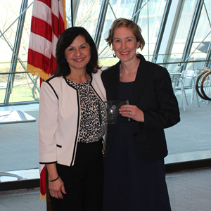 Carmen Ortiz, US attorney for the District of Massachusetts, presented Julie Dahlstrom with the award.