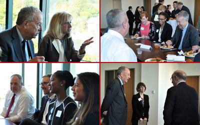 Chief Circuit Judge Sharon Prost, and Federal Circuit Judges Timothy B. Dyk and Todd M. Hughes met with BU Law students and faculty at a reception following the hearings.