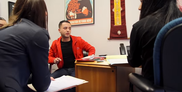 Students in BU Law's Immigrants' Rights Clinic counsel a client.