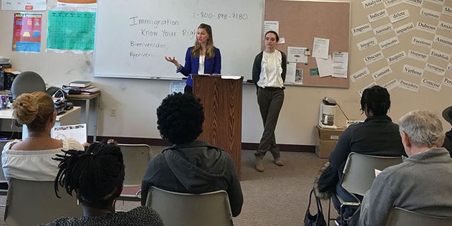 Hilary Chadwick and Roz Doran give a Know Your Rights presentation