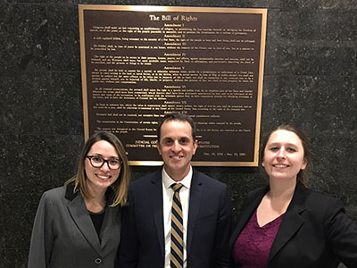 Whitney Beatty, Christopher Uphouse, and Nicole Theal at the John J. Gibbons Criminal Procedure Moot Court Competition.