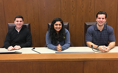 BU Law's National Moot Court team members, Aaron Weiner, Vidhi Bamzai, and Dan Kerns (all ’18).