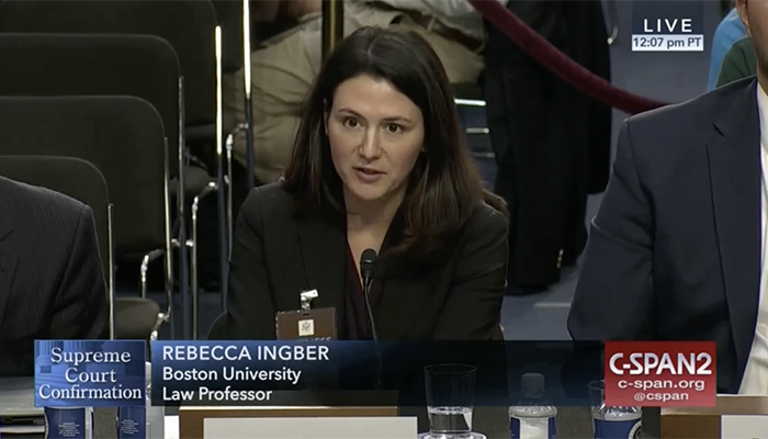 Professor Rebecca Ingber testifying at Judge Brett Kavanaugh's confirmation hearing