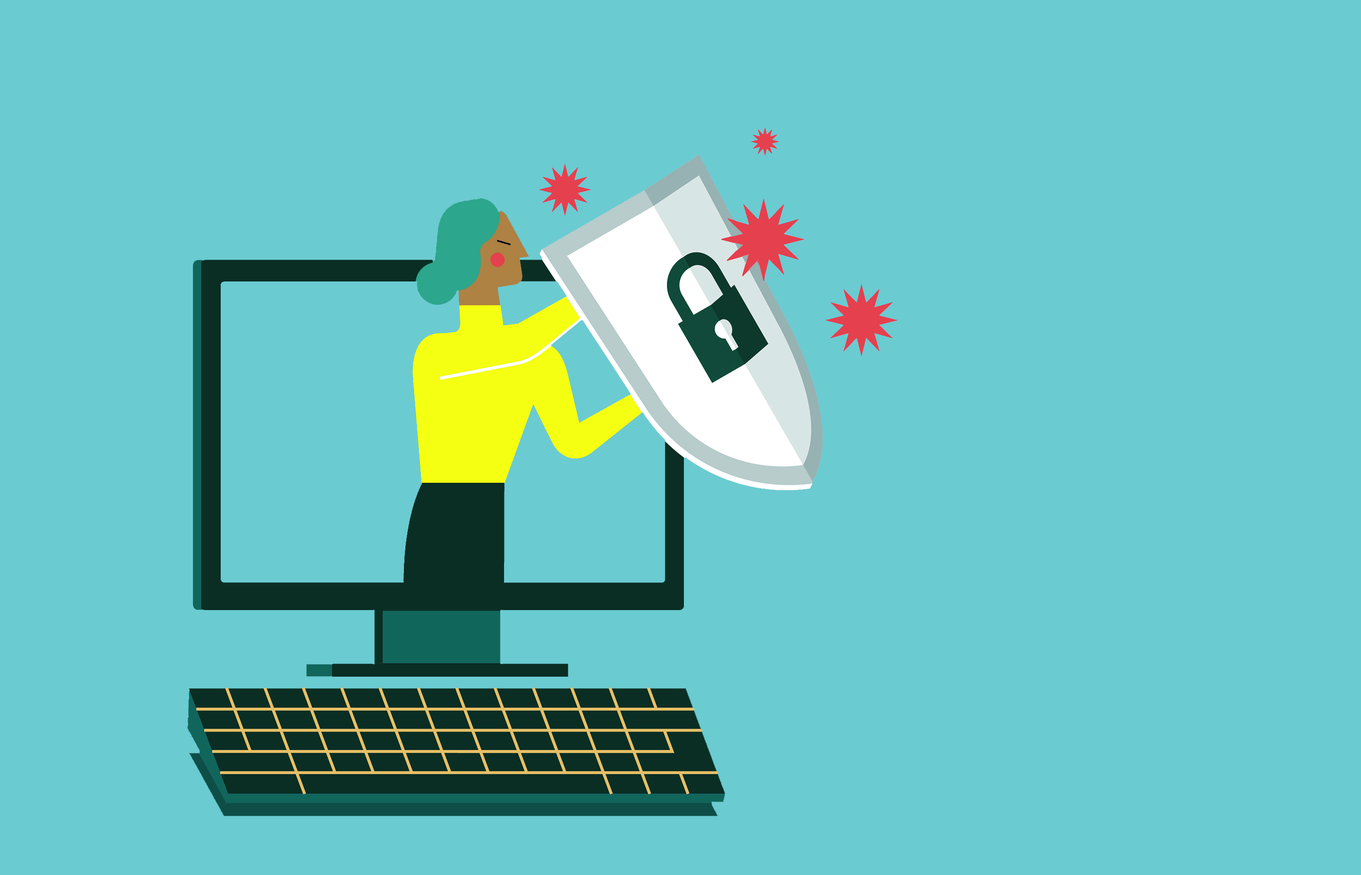 Woman with digital shield vector illustration