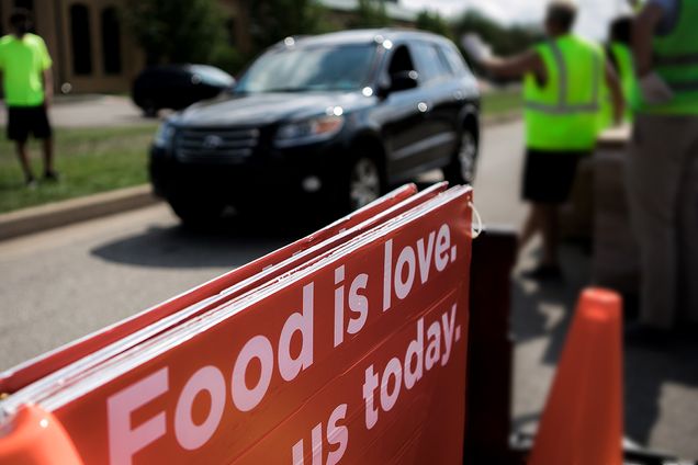 A drive up distribution event at the Greater Pittsburgh Community Food Bank.