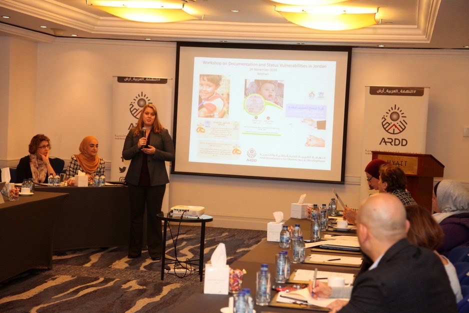 Representatives from AARD and IHRC present at a workshop