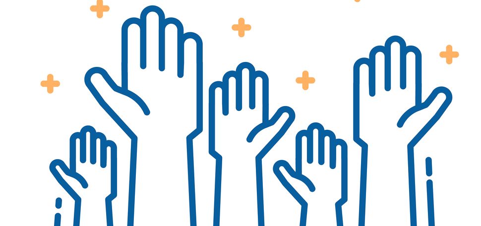 Illustration of hands raised