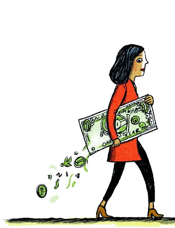 Woman with money illustration
