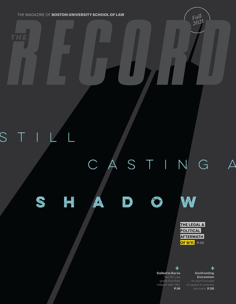 The shadows of the World Trade Center towers with a text overlay reading "Still Casting a Shadow"