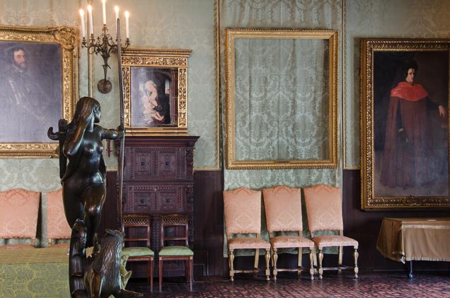 Empty frames at the Isabella Stewart Gardner Museum