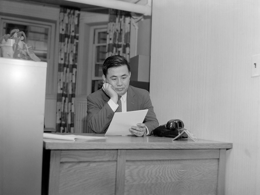 A black and white photo of Kwang Lim Koh, who began teaching international law at BU Law in 1953