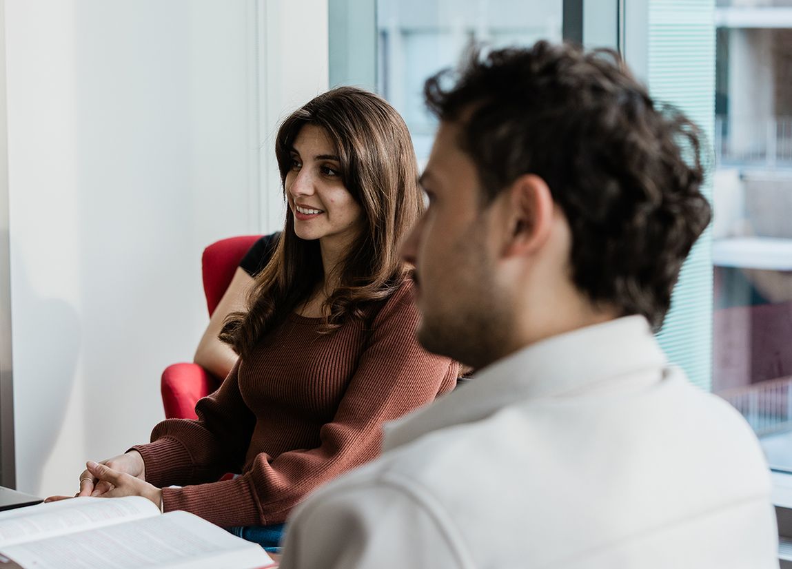 Students in a study group viewed from the side.