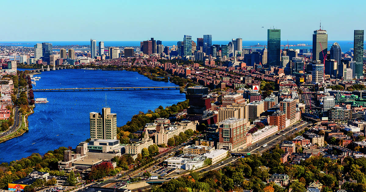 A view of the BU campus from above on a clear day