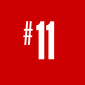 Number eleven on a red background