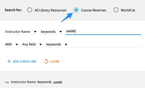 course reserves advanced search