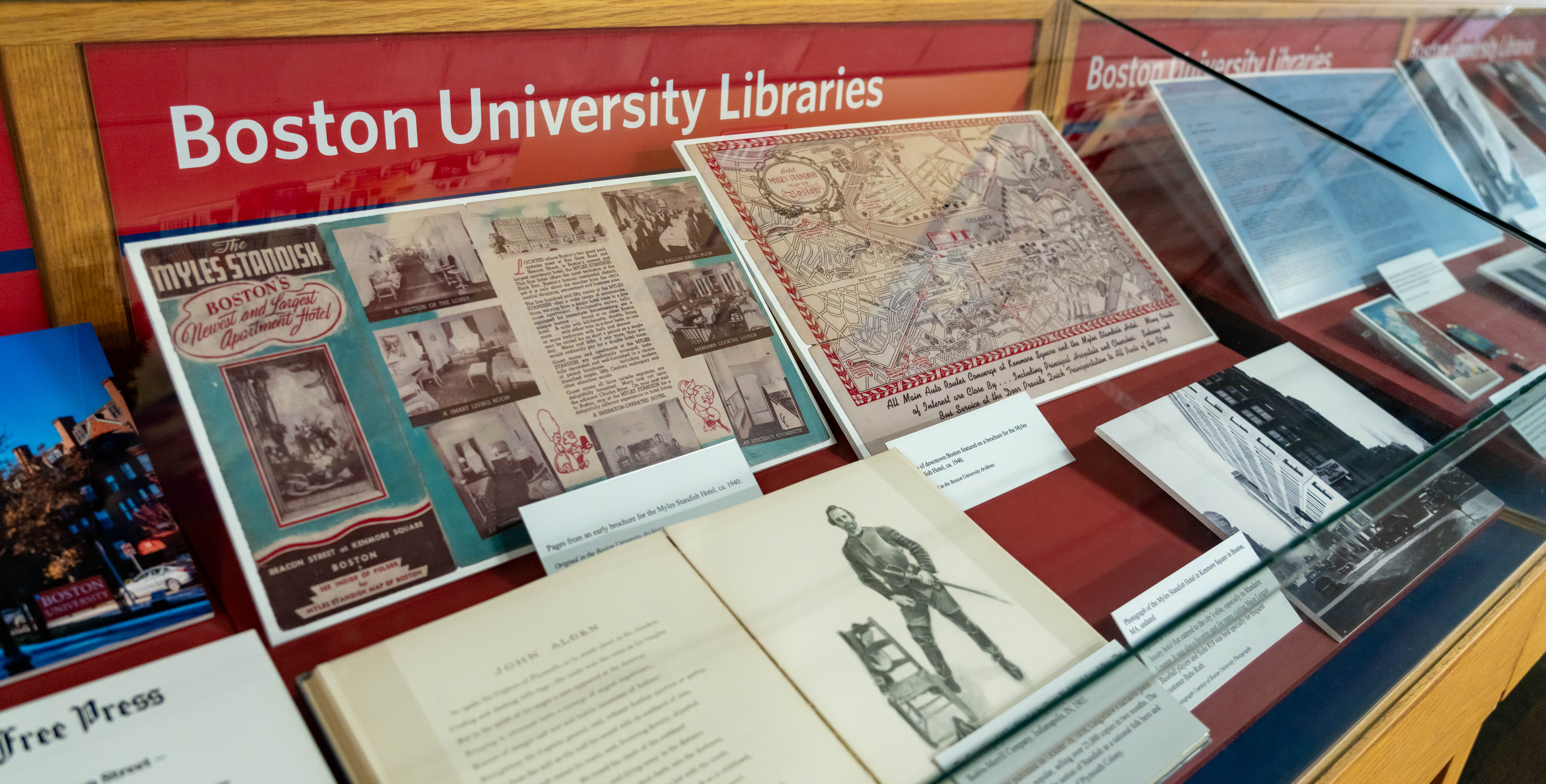 The Miles Standish Display Case in Mugar Memorial Library