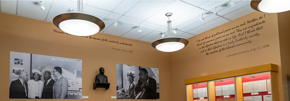 photographs and exhibition cases from the Martin Luther King, Jr. reading room