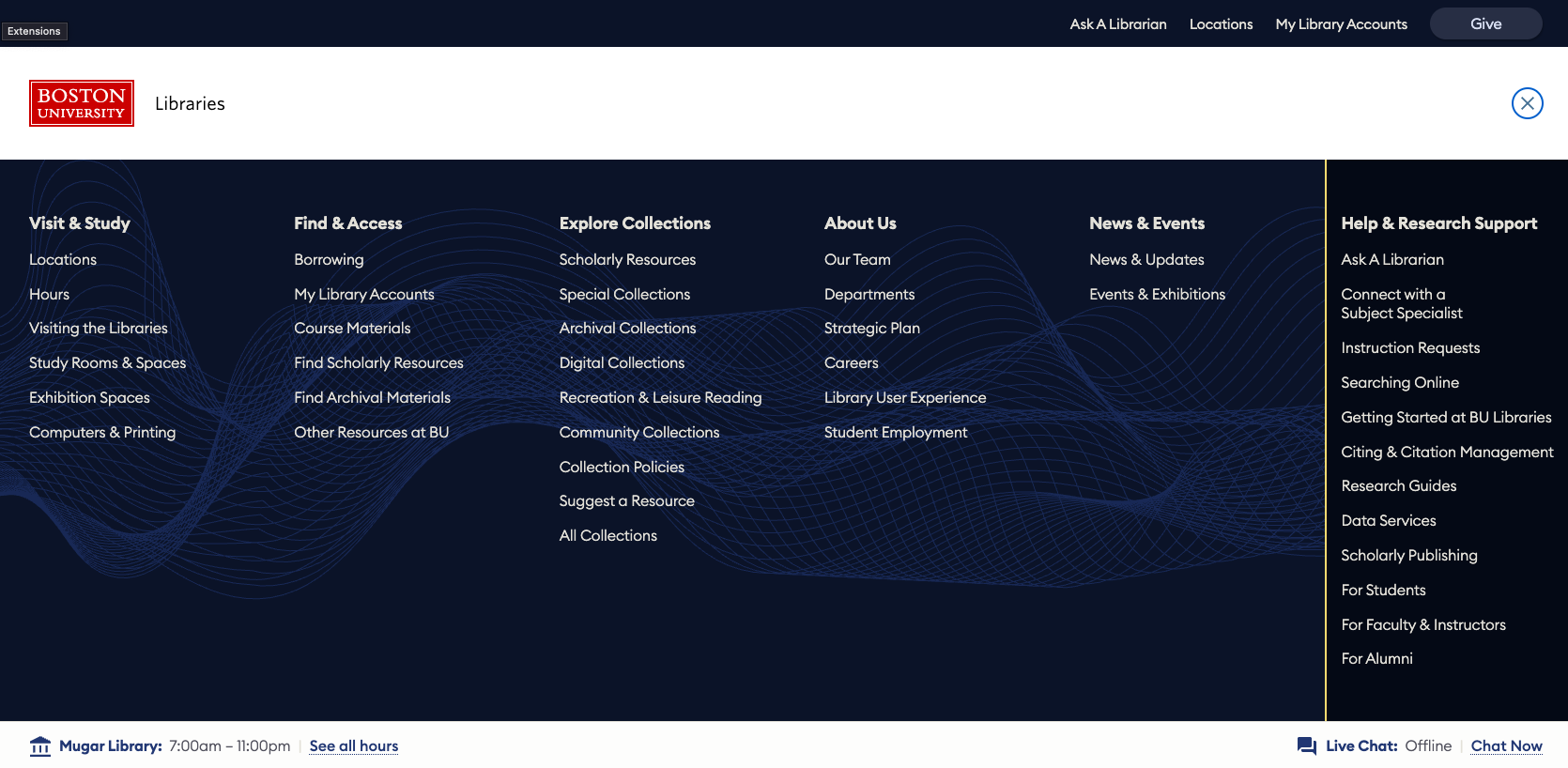 screenshot of header navigation menu