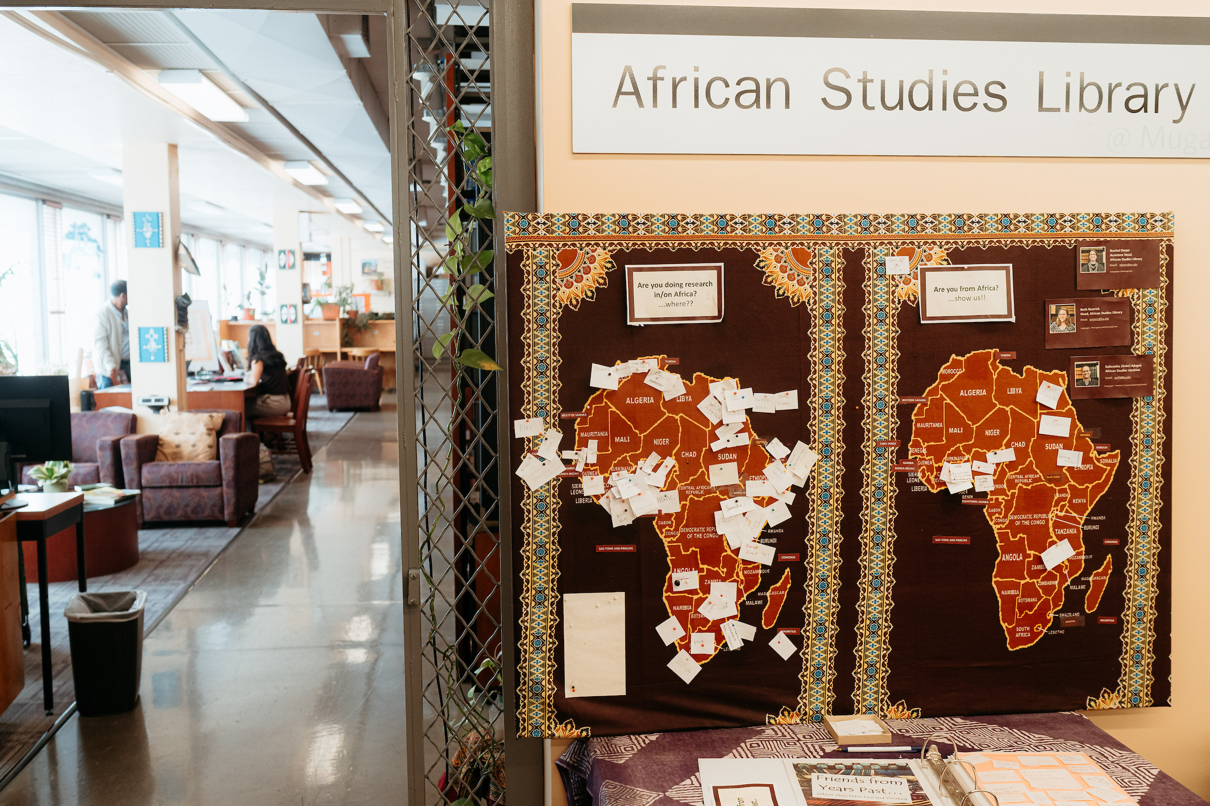 maps of African with notes on where community members are from or doing research