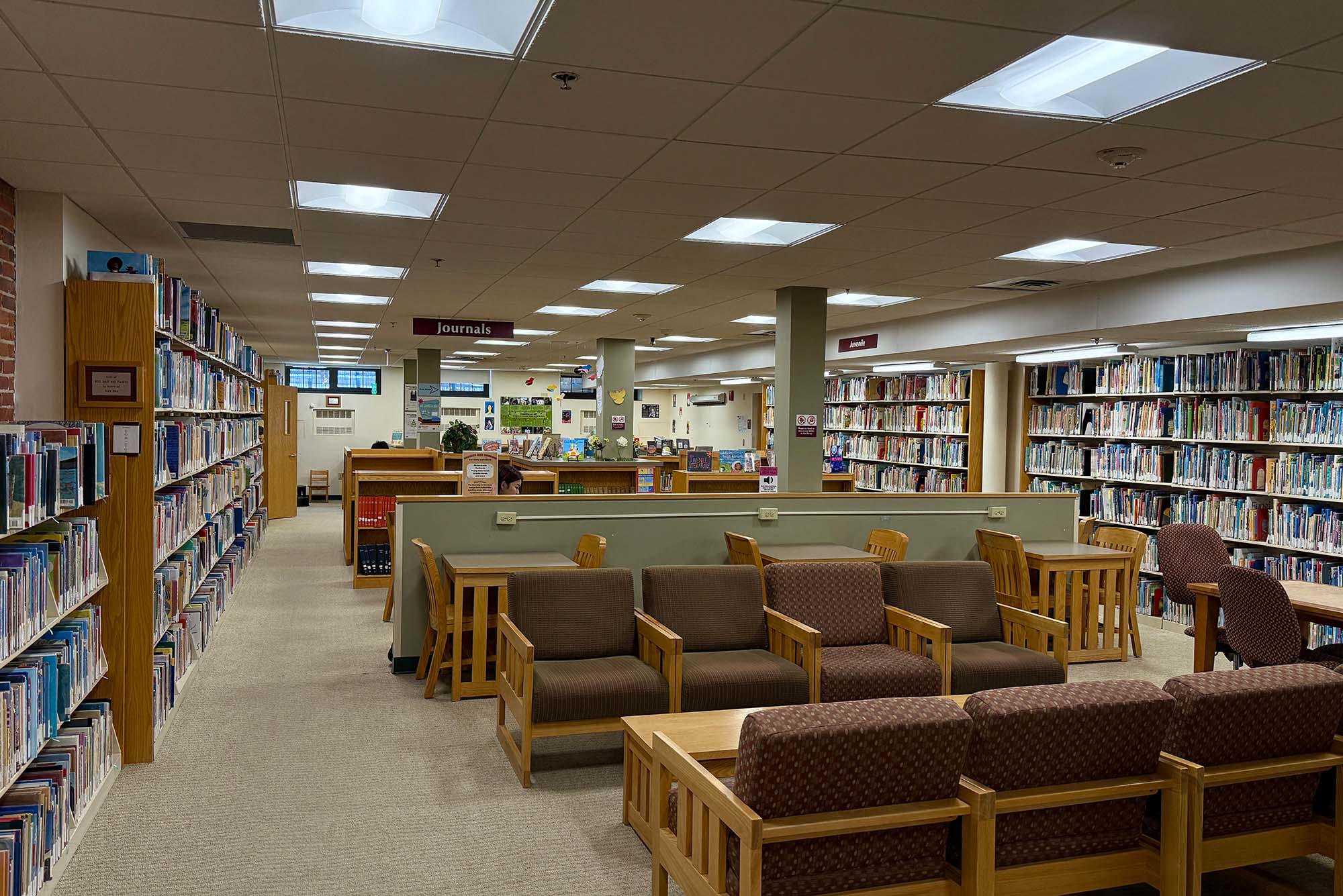 Pickering Educational Resources Library's open seating area.