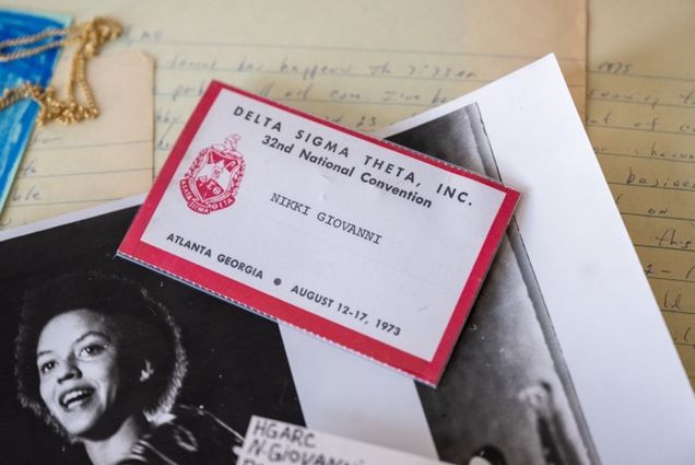 Nikki Giovanni nametag from the 1973 Delta Sigma Theta convention.