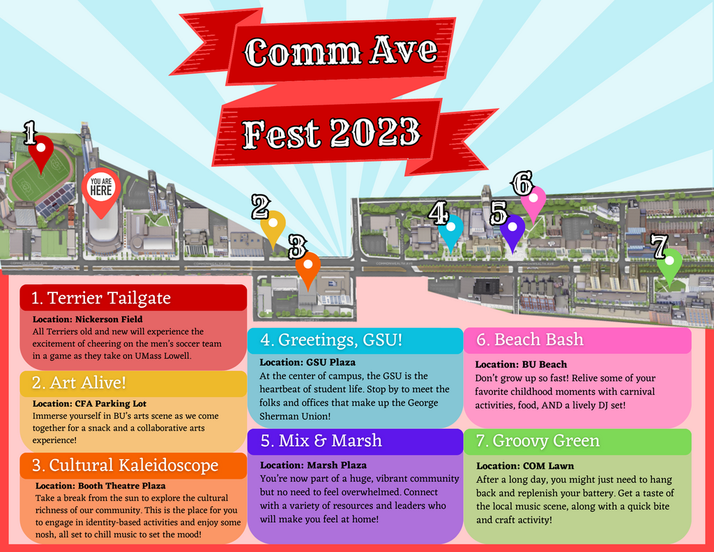 Comm Ave Fest 2023 graphic. Details in the text.