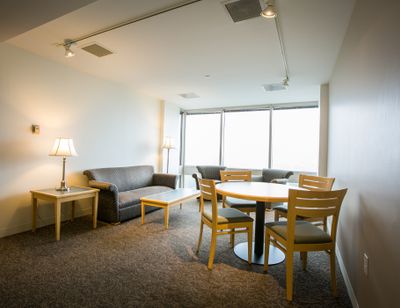 View of living room in an empty 10 Buick St dorm.