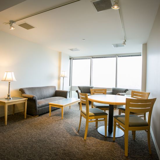 View of living room in an empty 10 Buick St dorm.