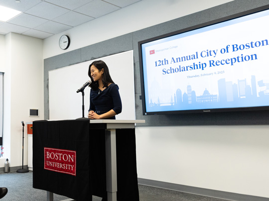 Boston Mayor Michelle Wu Visits BU MET to Congratulate City Scholars