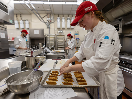 Professional Pastry Arts Students working in the kitchen at Boston University.