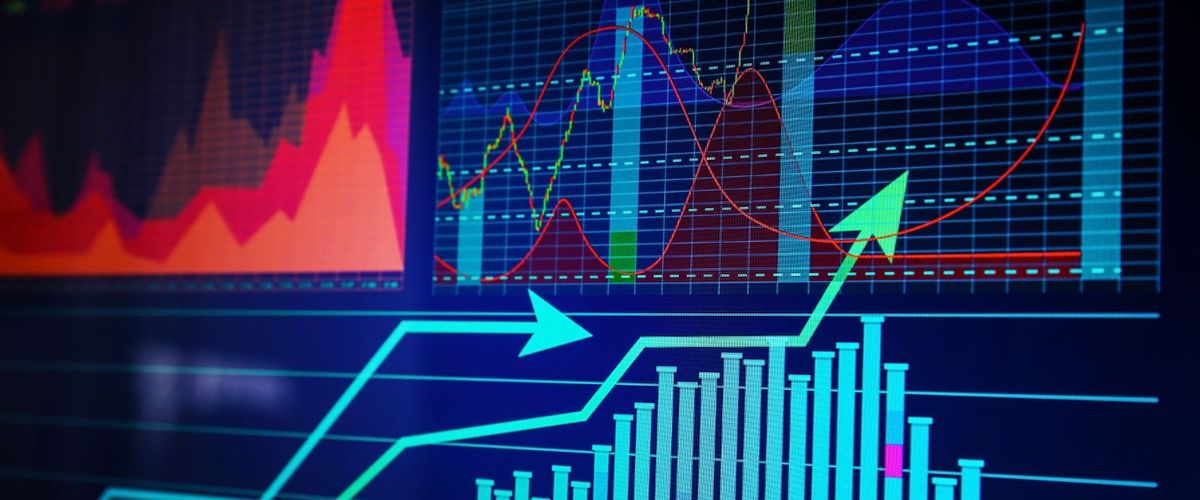 Data visualization of different graphs and arrows going up