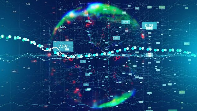 Graphic visual of stat plot graph with colorful lines and circles throughout