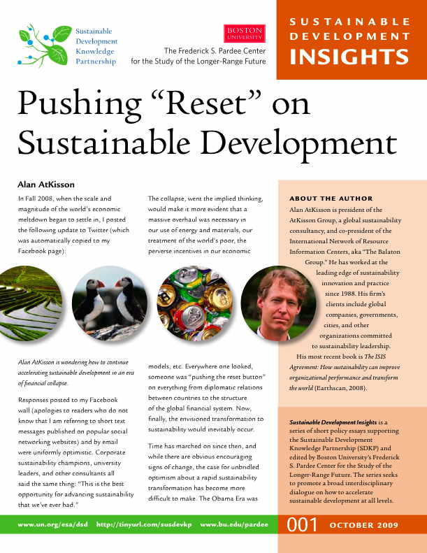 Sustainable Development Insights, No. 1, October 2009 The Frederick S